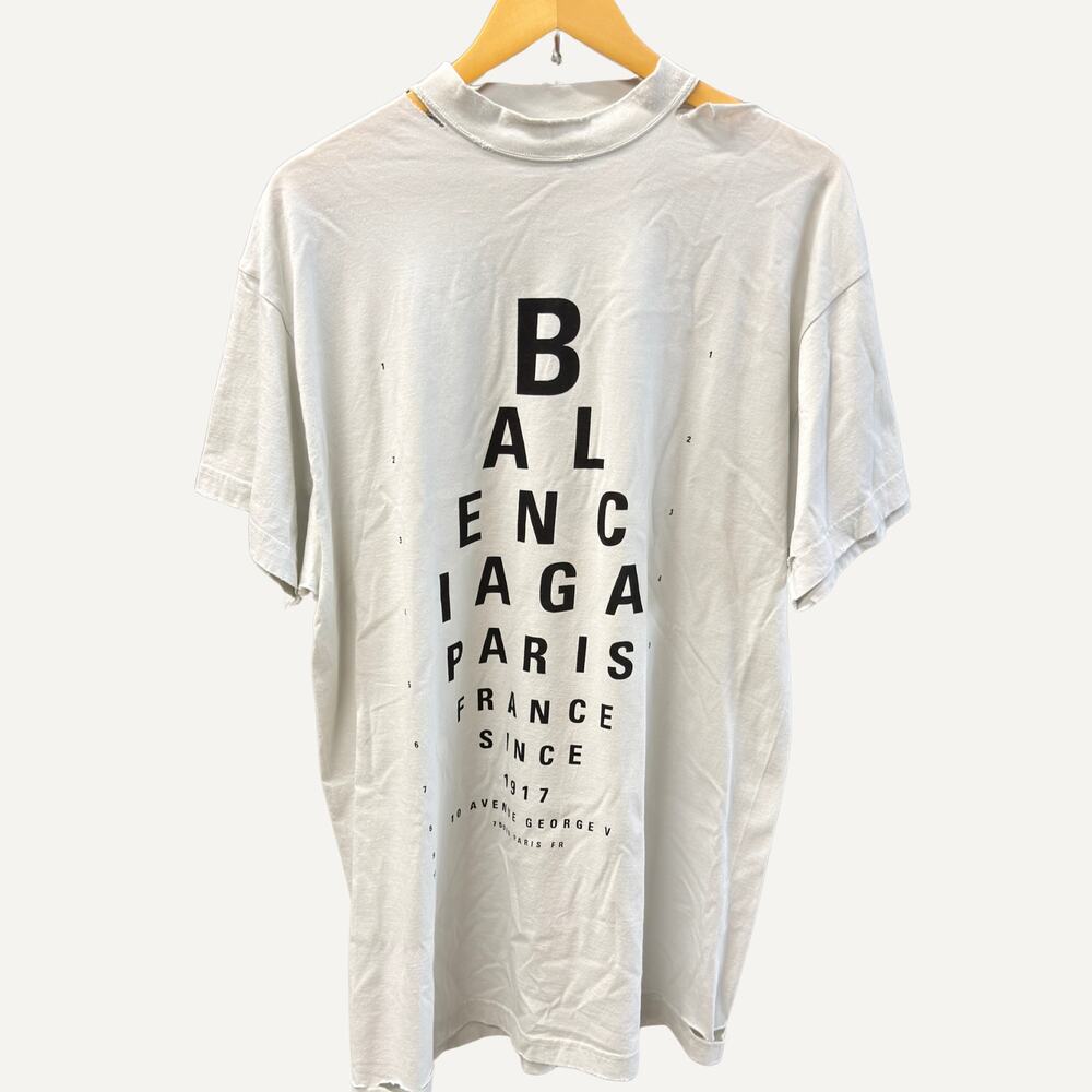 Balenciaga Eye Chart Logo T-Shirt White Oversized Size 1 Made Portugal